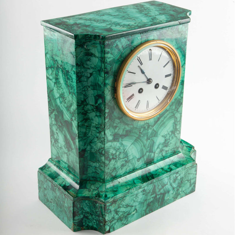 French Malachite Mantel Clock by Vincenti & Cie, Paris, circa 1855