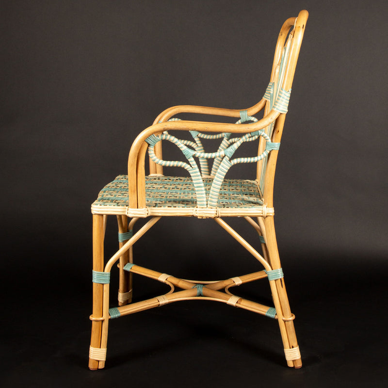 Blue Peacock Rattan Arm Chair by Creel and Gow