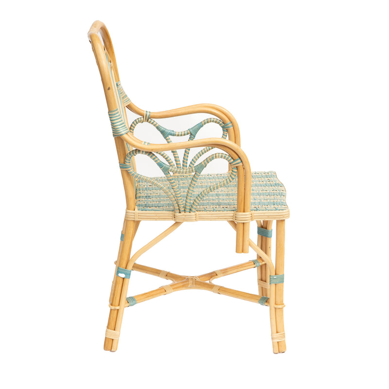 Blue Peacock Rattan Arm Chair by Creel and Gow