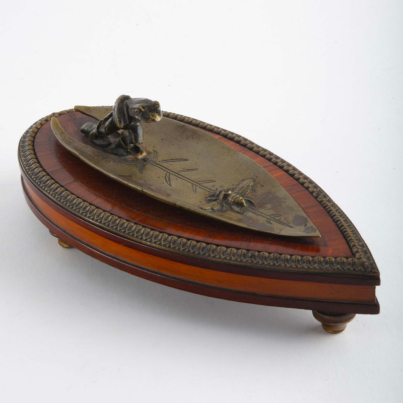 The Frog's Leaf: 19th C Art Nouveau Vide-Poche on Mahogany Stand