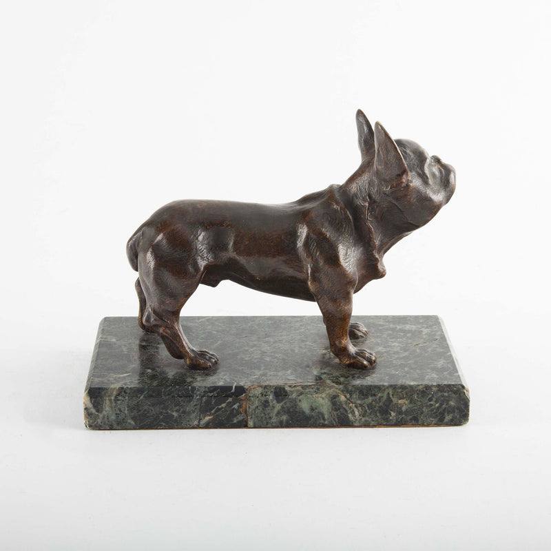 The Little Guardian: Bronze Study of a French Bulldog on Marble Base