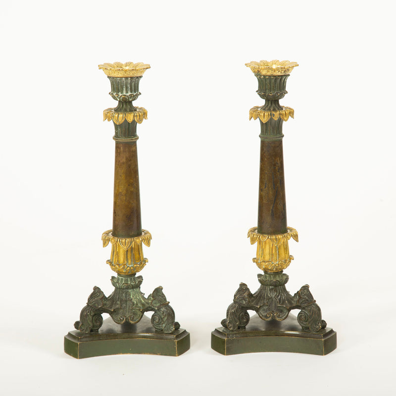 Gilded Acanthus: Pair of 19th Century French Bronze Candlesticks