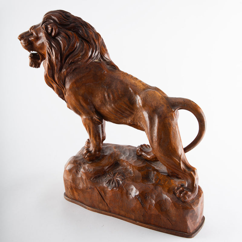 Majesty Carved in Wood: 20th C. Lion Sculpture By P. Trauffer