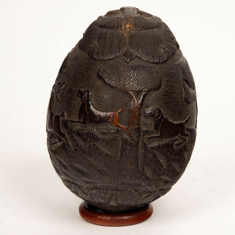 Hunting Tales: Rare 19th-Century French Colonial Carved Coconut Bugbear Flask