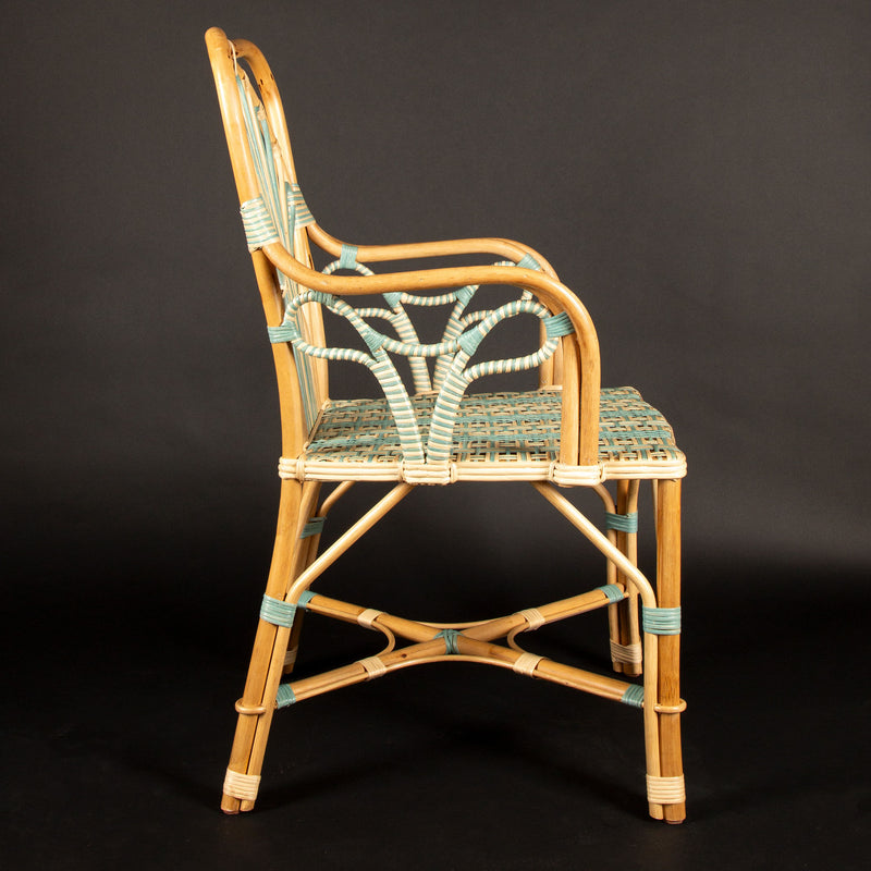 Blue Peacock Rattan Arm Chair by Creel and Gow