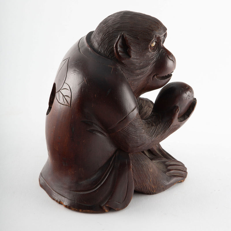The Watchful Monkey: Early 20th Century Japanese Wood Carving of a Monkey