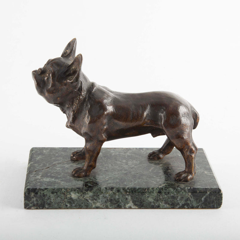 The Little Guardian: Bronze Study of a French Bulldog on Marble Base