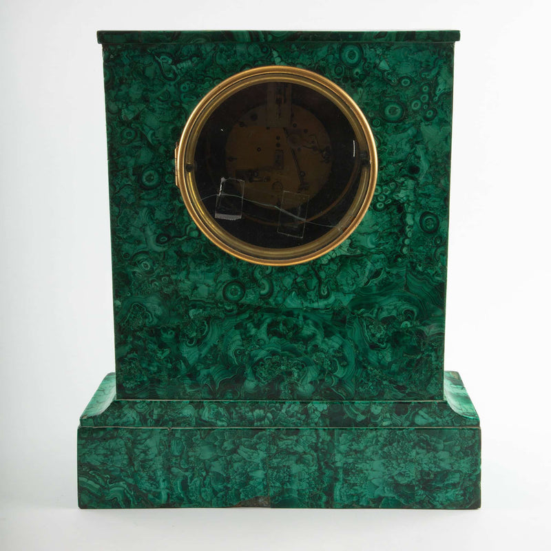 French Malachite Mantel Clock by Vincenti & Cie, Paris, circa 1855