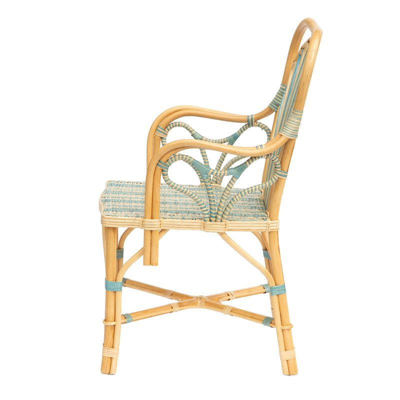 Blue Peacock Rattan Arm Chair by Creel and Gow