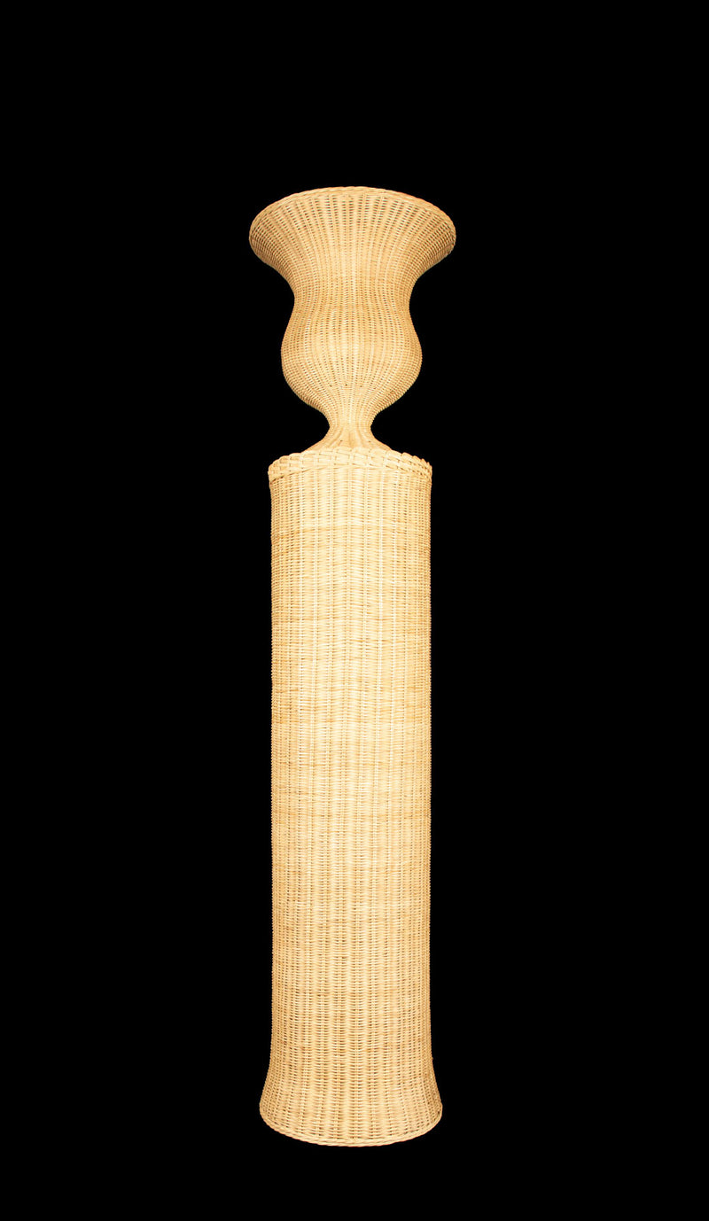 Tall Chantilly Rattan Urn on Pedestal by Creel and Gow 74.75"H