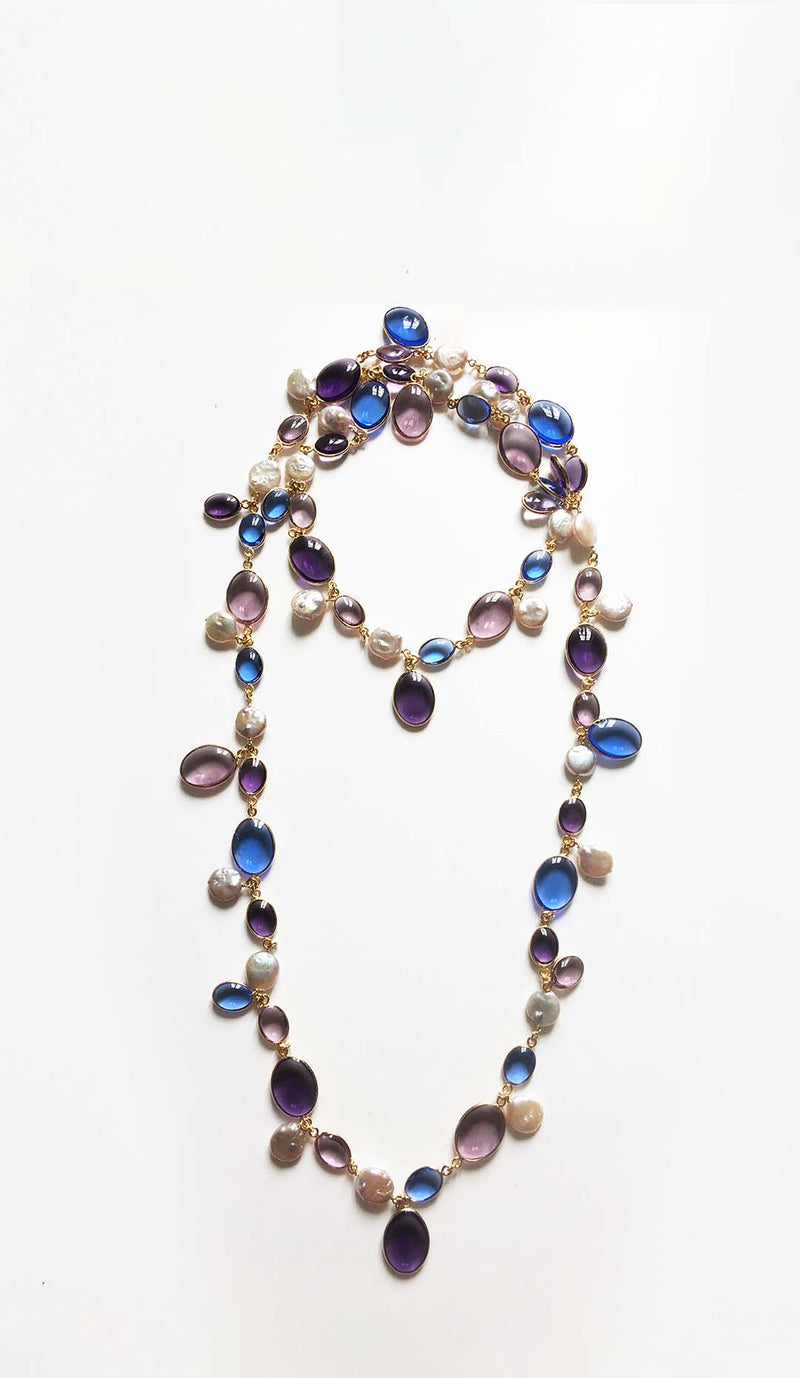 LOULOU DE LA FALAISE Pebble & Pearl Necklace, Lilac/Wisteria/Cornflower