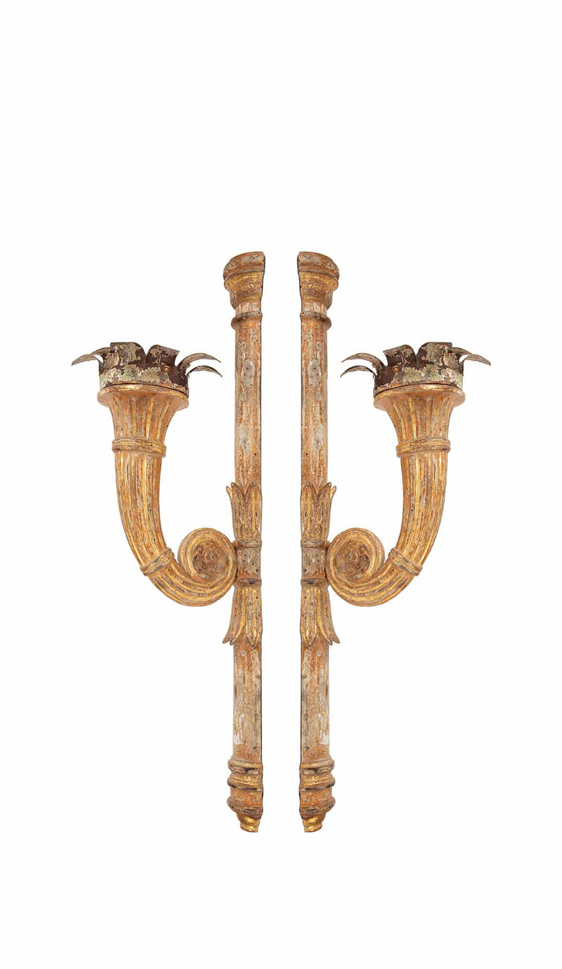 Pair of French 18th-Century Giltwood Torchères with Scrolling Arms