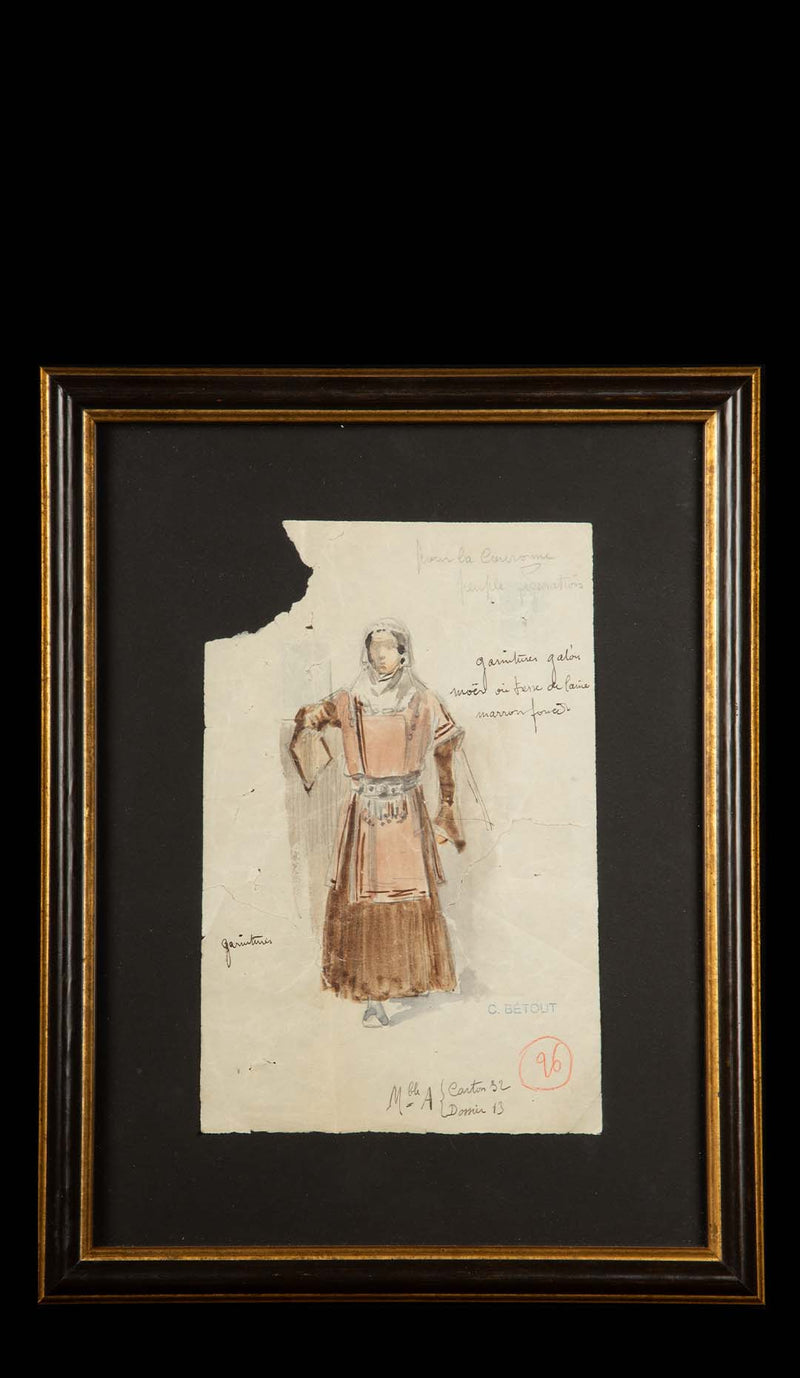 Framed Original Opera Costume Design Water Color, By Charles Betout 3