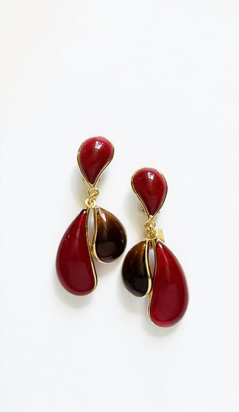 Loulou De La Falaise Double Teardrop Clip Earrings, Red