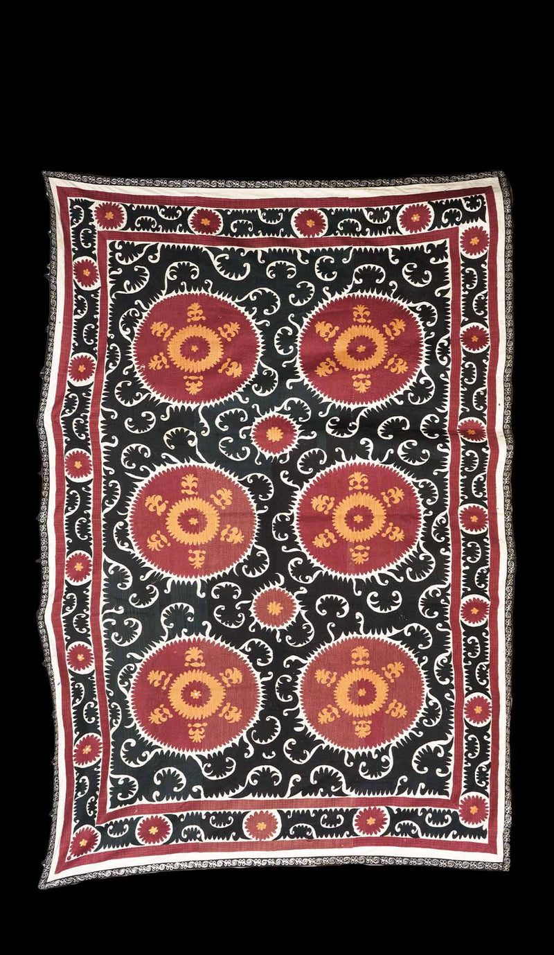 Handmade Vintage Cotton Suzani, Red and Orange