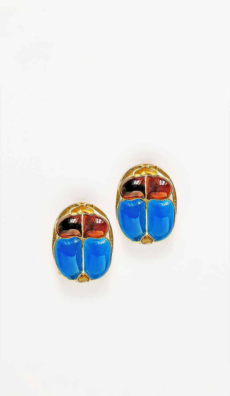Loulou De La Falaise Egyptian Scarab Earring, Blue / Amber