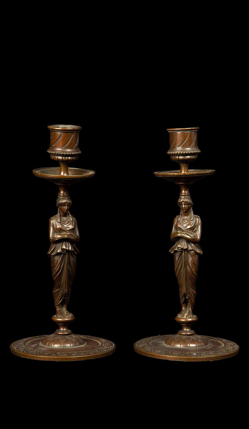 19th Century Full Body Greek Revival Caryatid Candlestick, Pair