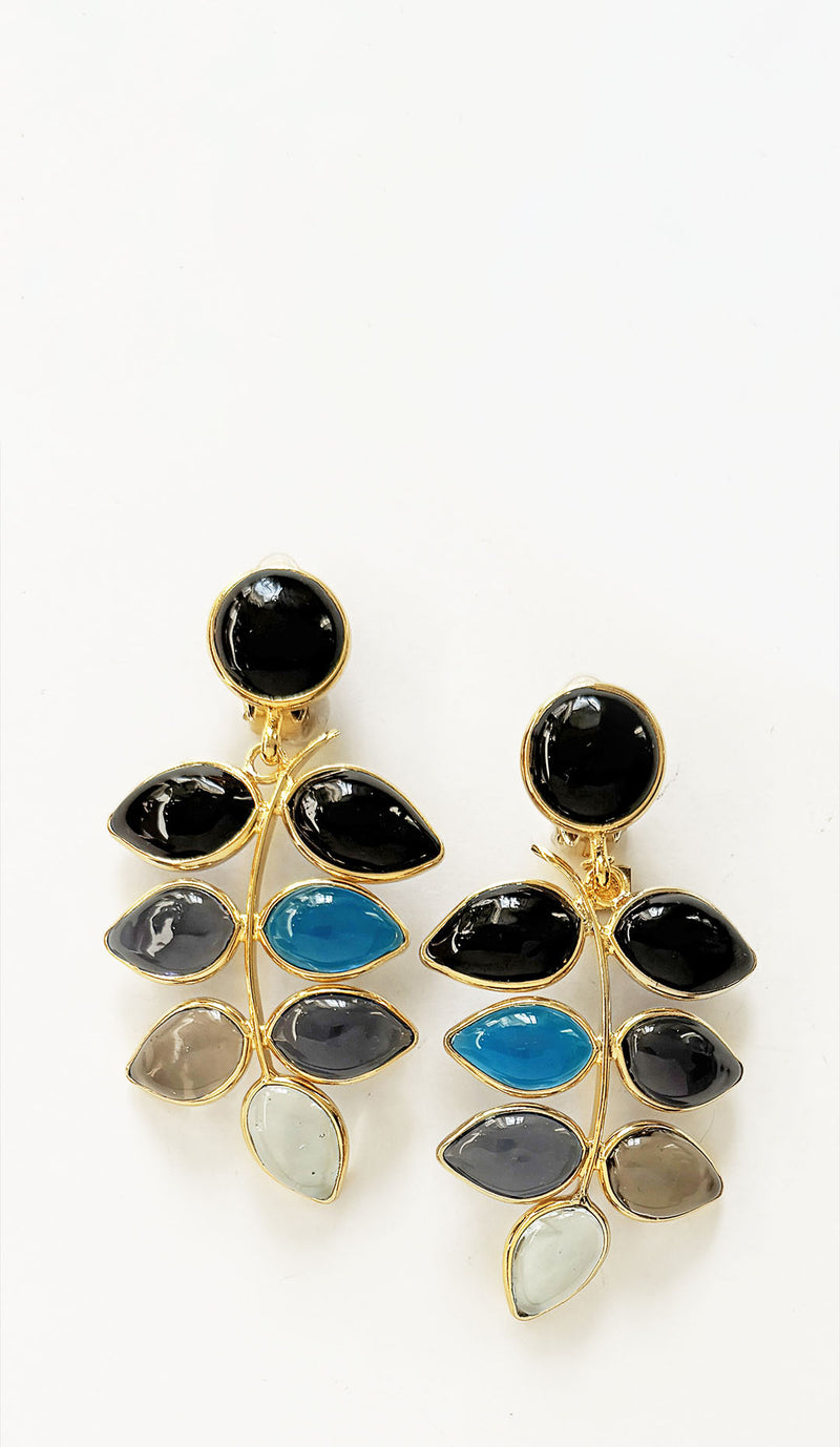 Loulou De La Falaise Ombre Leaf Clip Earrings, Black / Blue