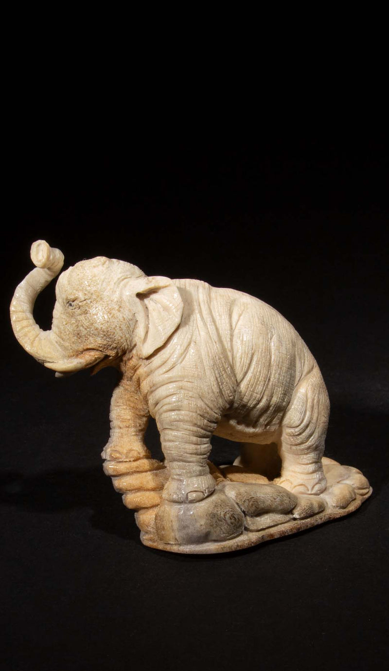 Hand Carved Moose Antler Elephant, 3.5"