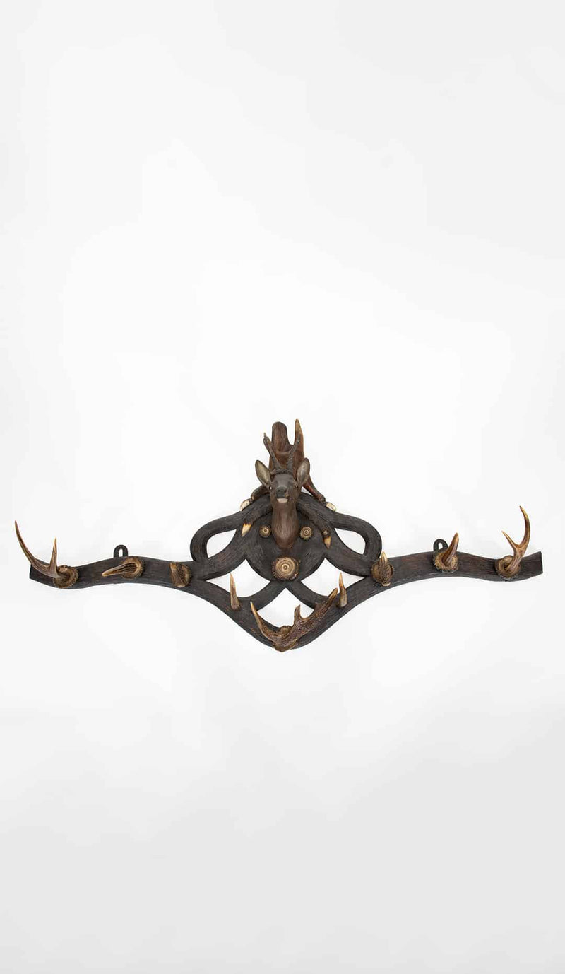 Echoes of the Hunt: 19th Century Black Forest Antler Wall Hanging Coat Rack