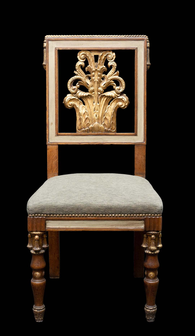 Set of Six Gilded Oak Dining Chairs