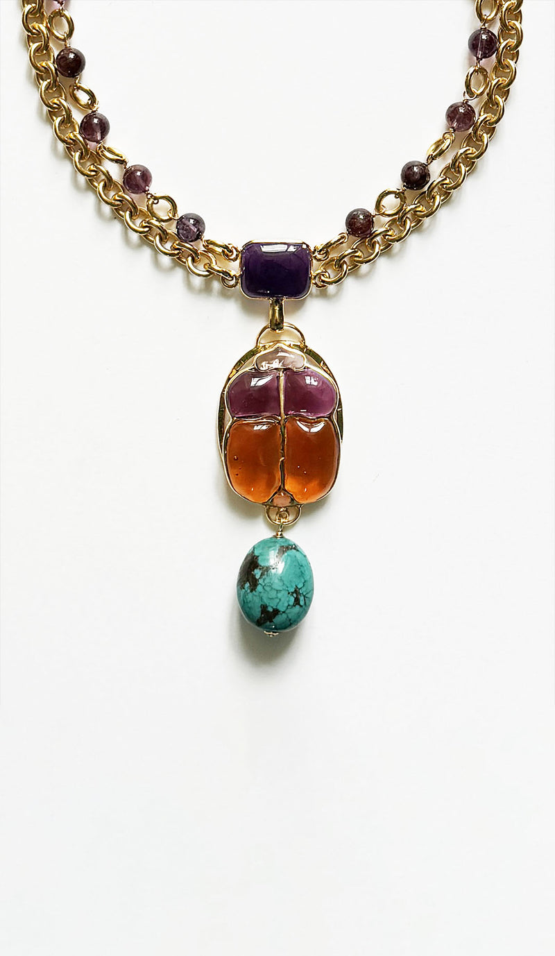 Loulou De La Falaise Egyptian Scarab Necklace, Amber / Rose