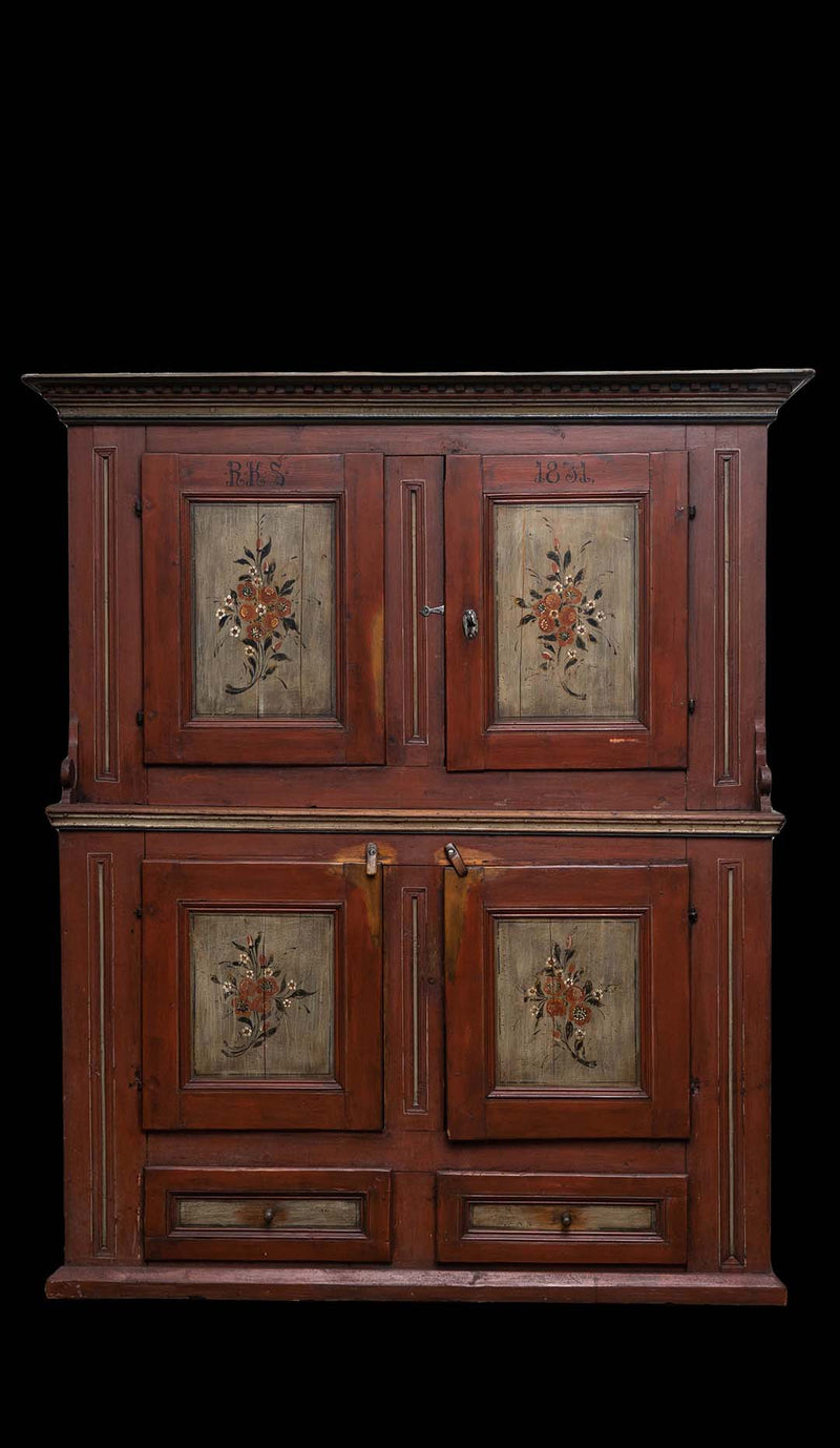 1831 Scandinavian Step-Back Pine Cupboard