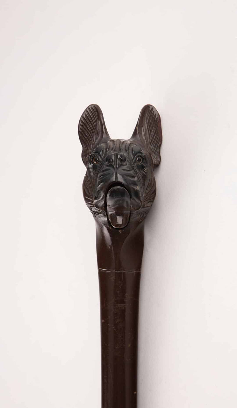 Antique Carved Wooden Dog Head Figure with Articulated Mouth
