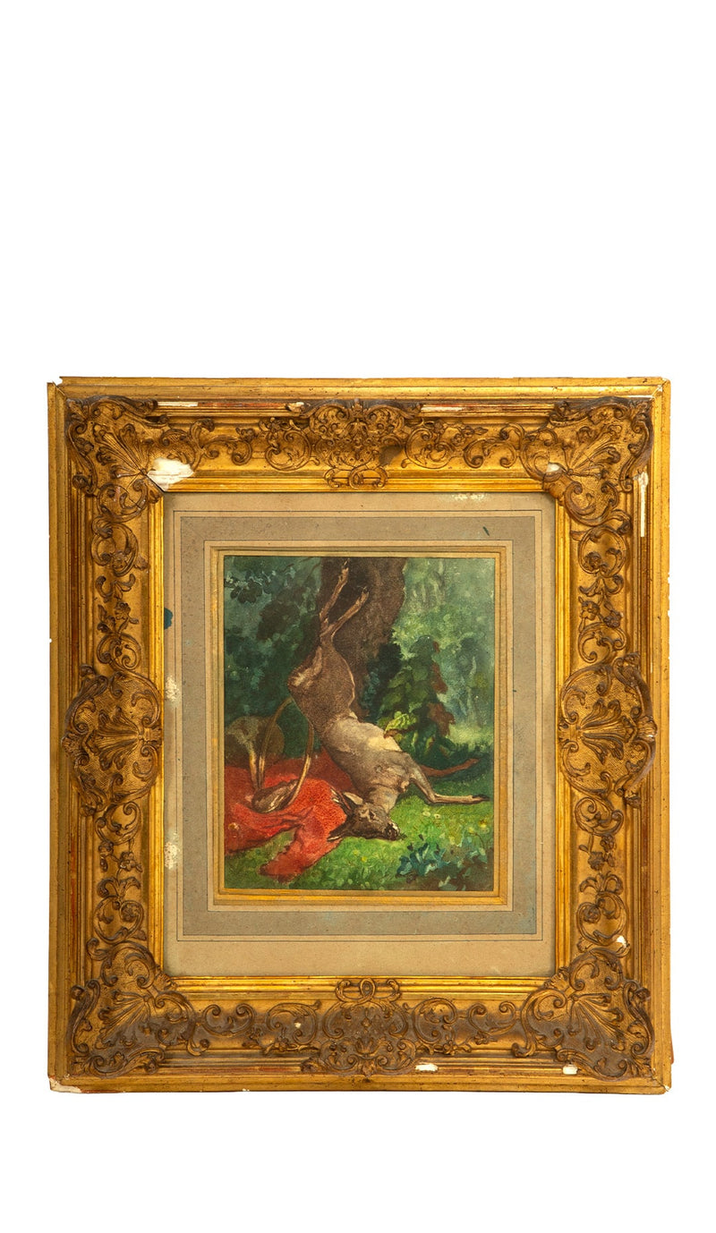 19th-Century Hunting Still Life with Deer and Hunter’s Horn