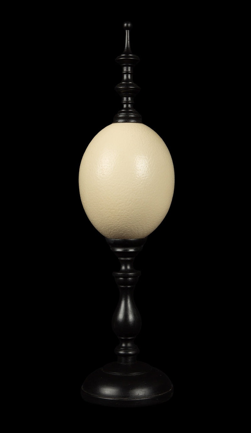 Mounted Ostrich Egg, Tall w/ Tall Wood Finial, 18.25" H