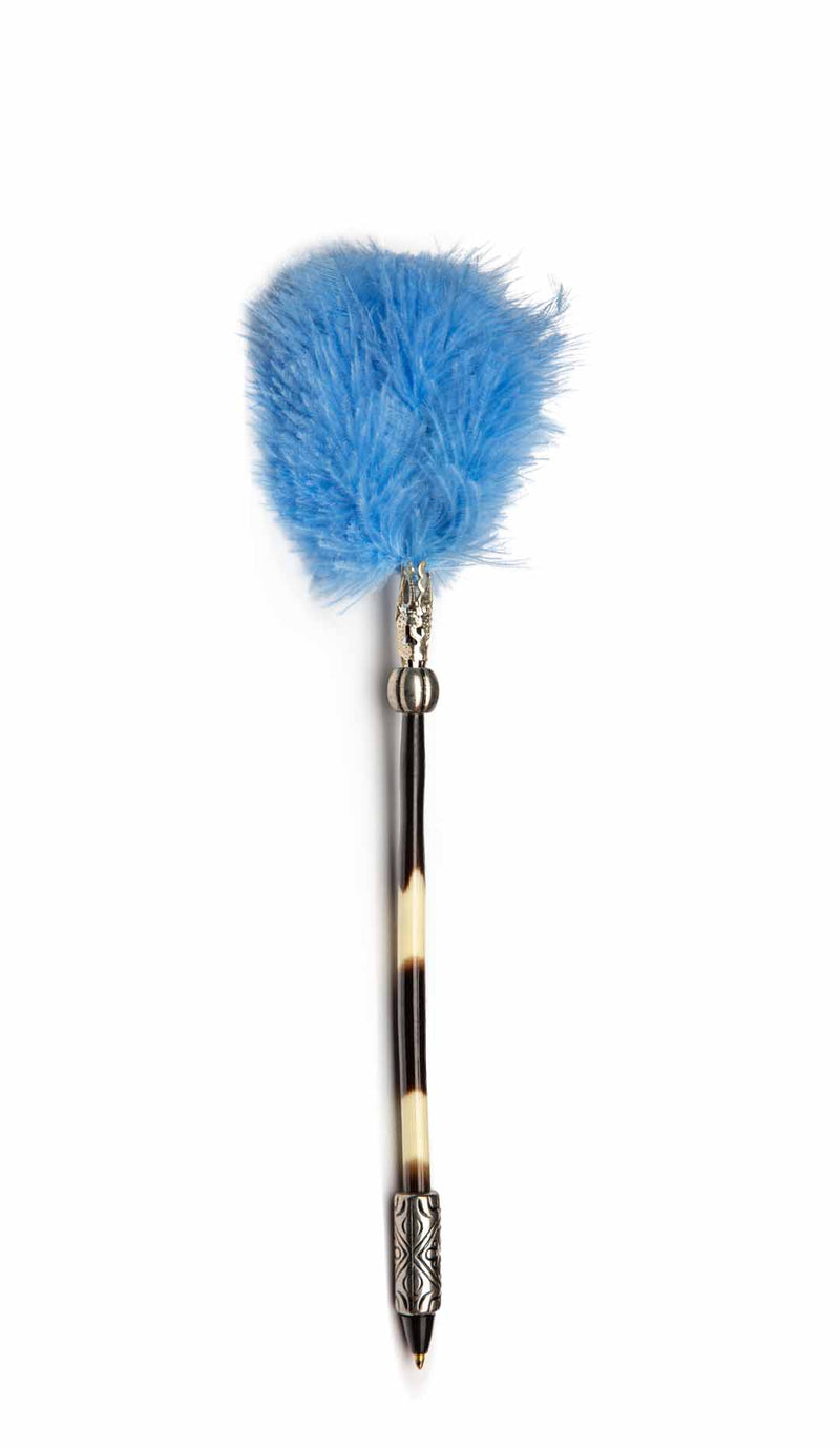 Porcupine Quill Pen W/ Light Blue Feathers