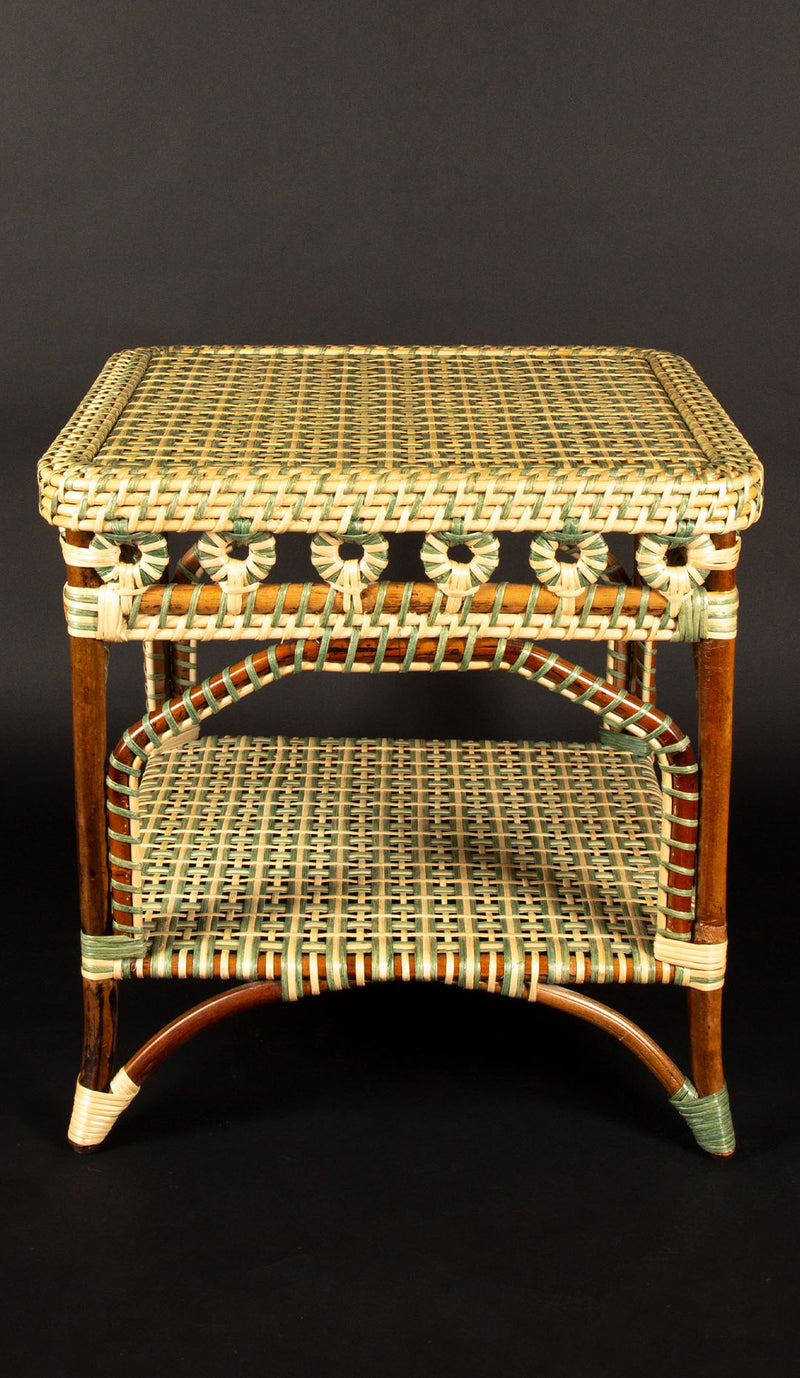 Green and Tan Rattan Square Side Table by Creel and Gow | Pre-Order