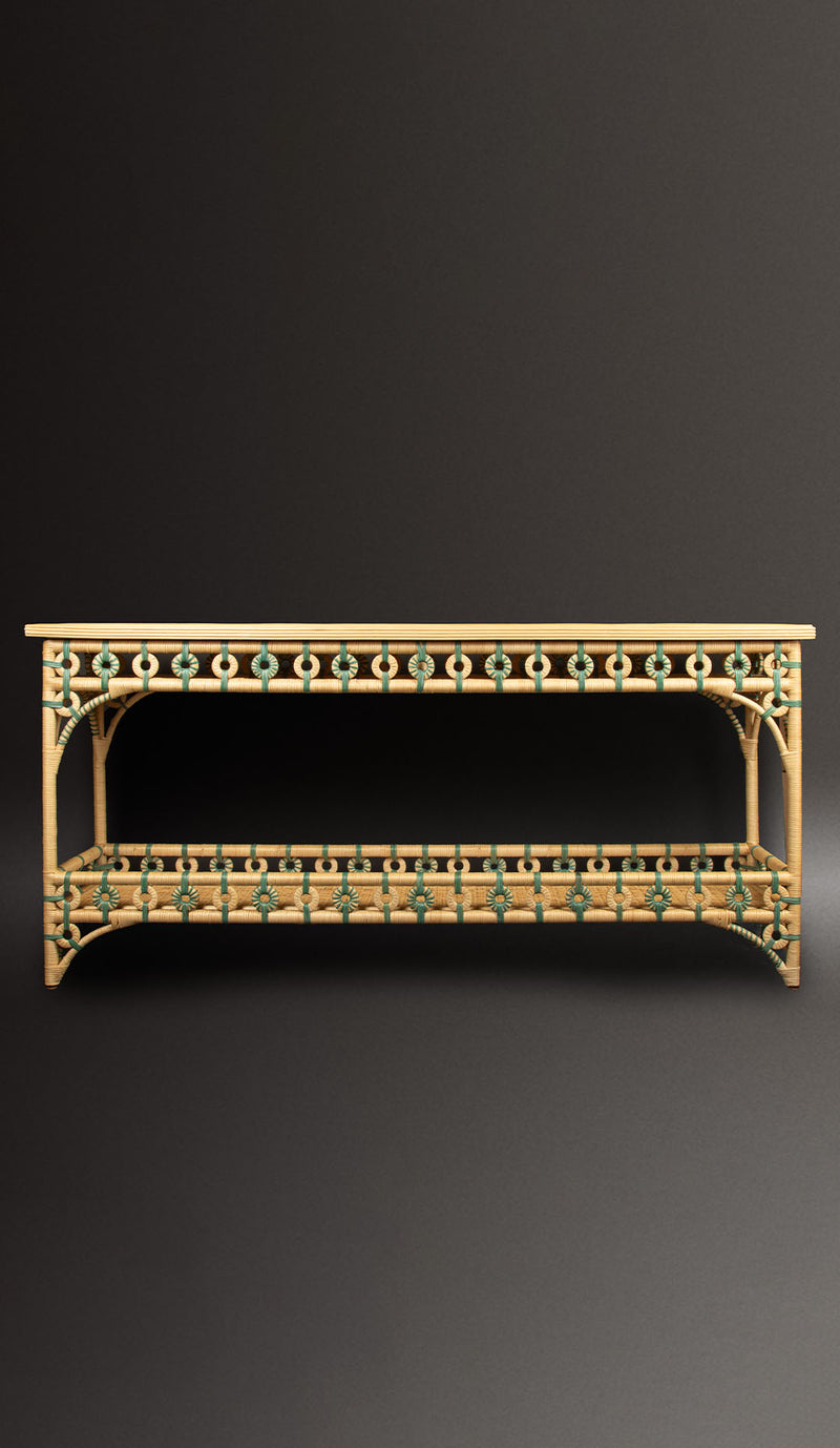 Teal Rattan Console by Creel and Gow