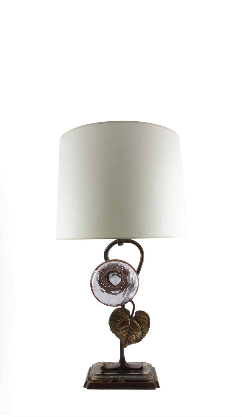 French Art Deco Bronze and Glass Sunflower Table Lamp, 1930s–1940s