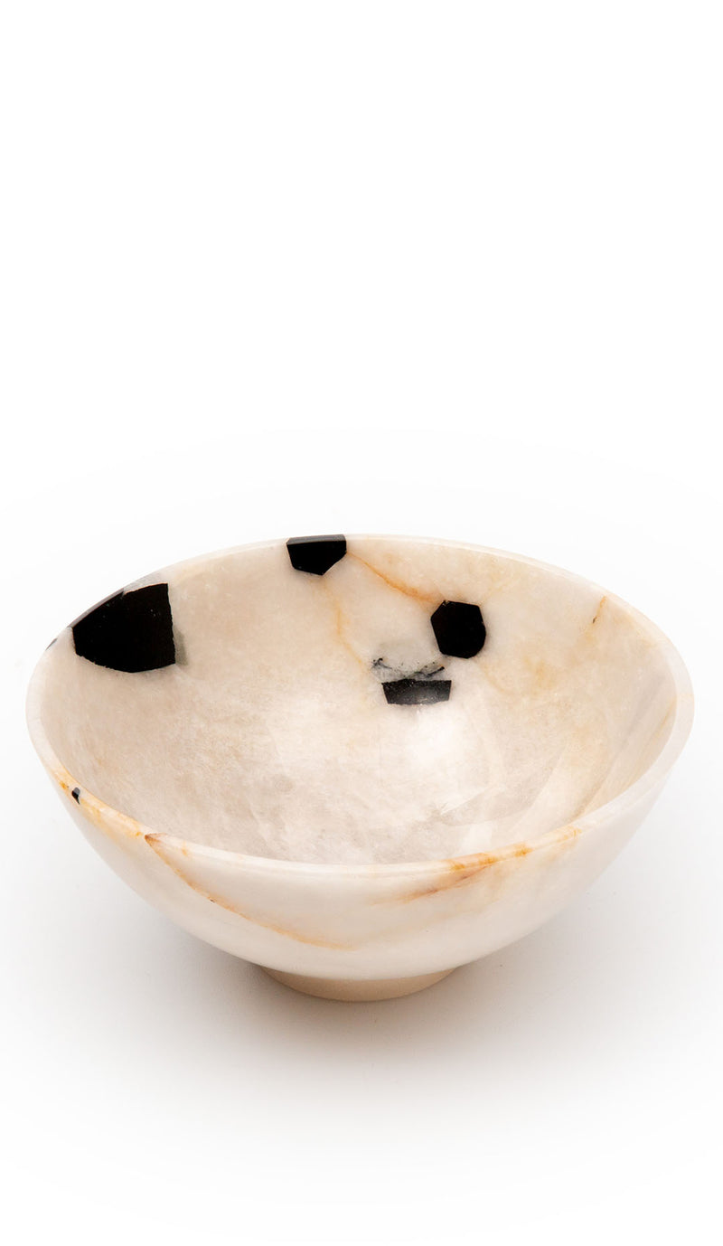 Tourmaline and Quartz Crystal Matrix Stone Bowl, 6"