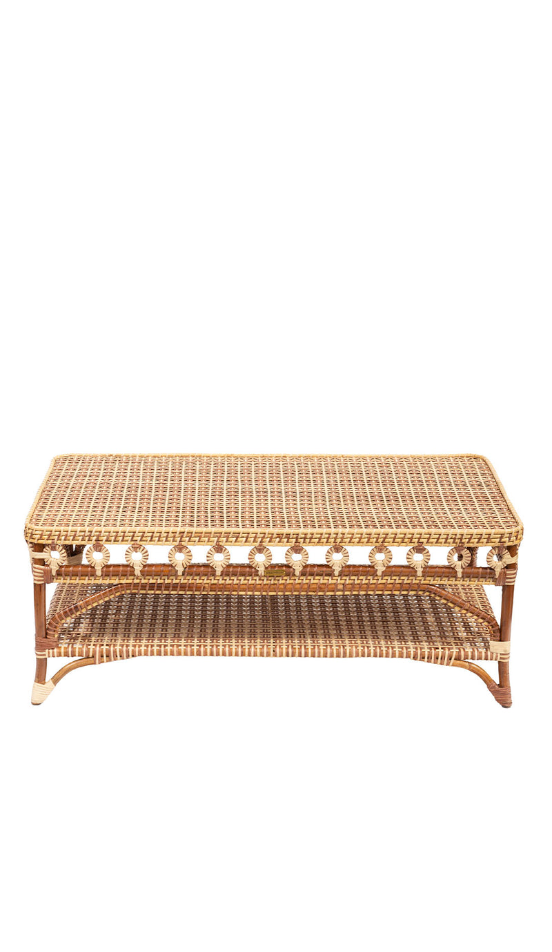 Brown and Tan Rattan Rectangular Coffee Table by Creel and Gow