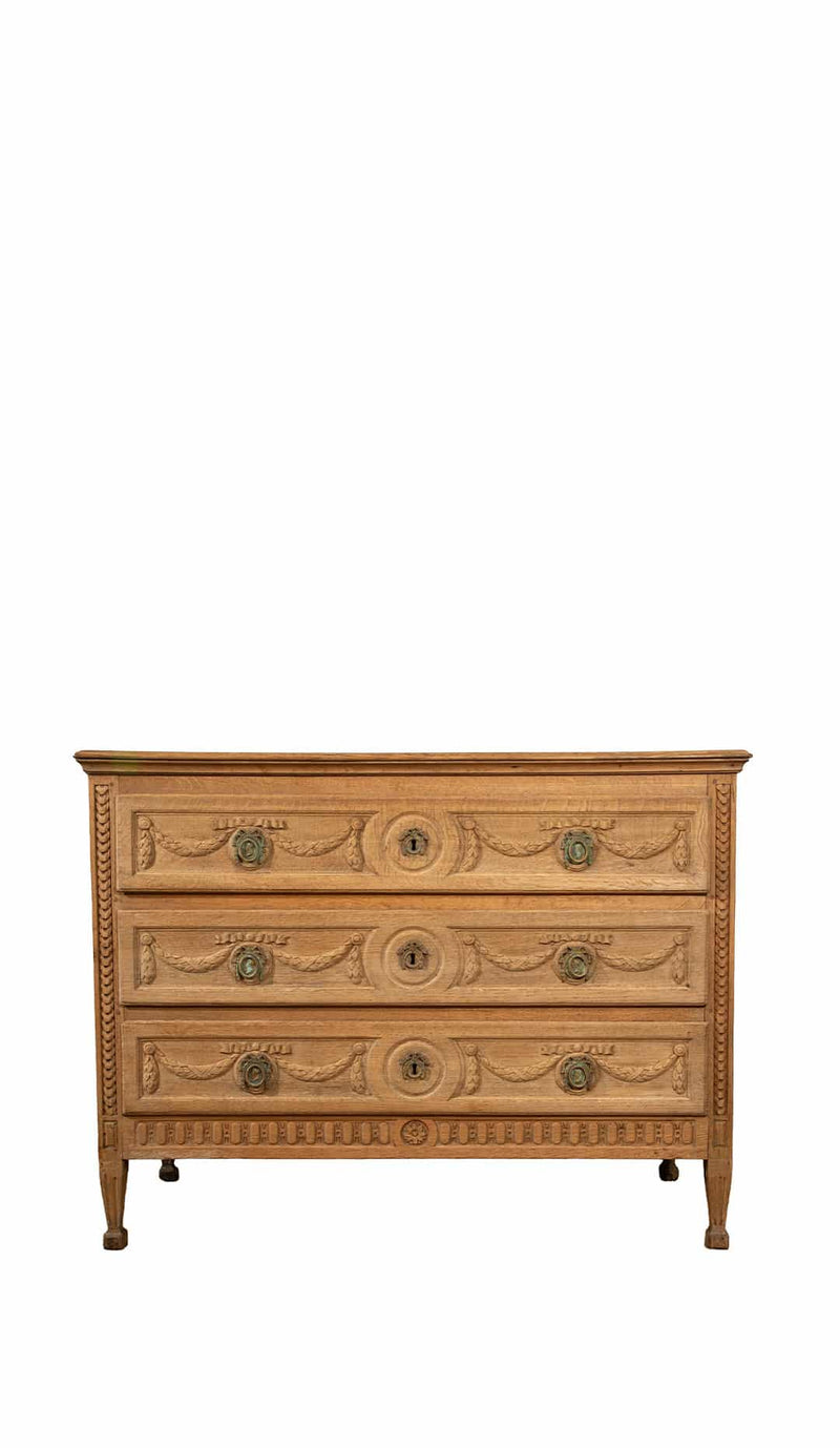 18th-Century French Louis XVI Oak Commode with Carved Laurel Swags