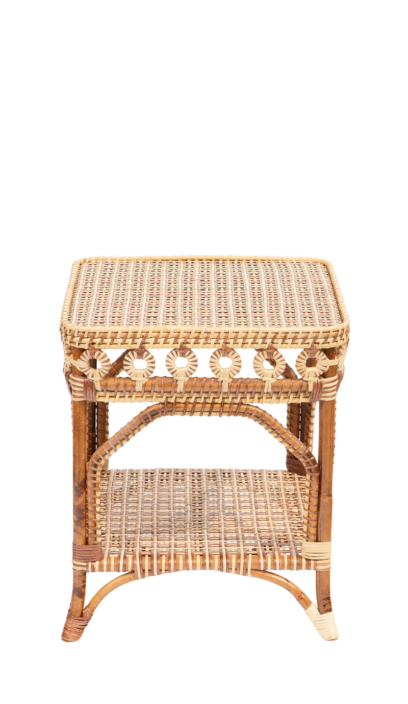 Brown and Tan Rattan Square Side Table by Creel and Gow