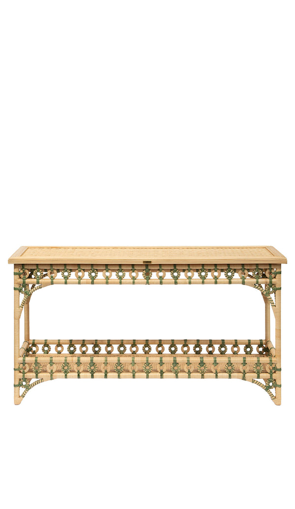 Green and Cream Rattan Console by Creel and Gow