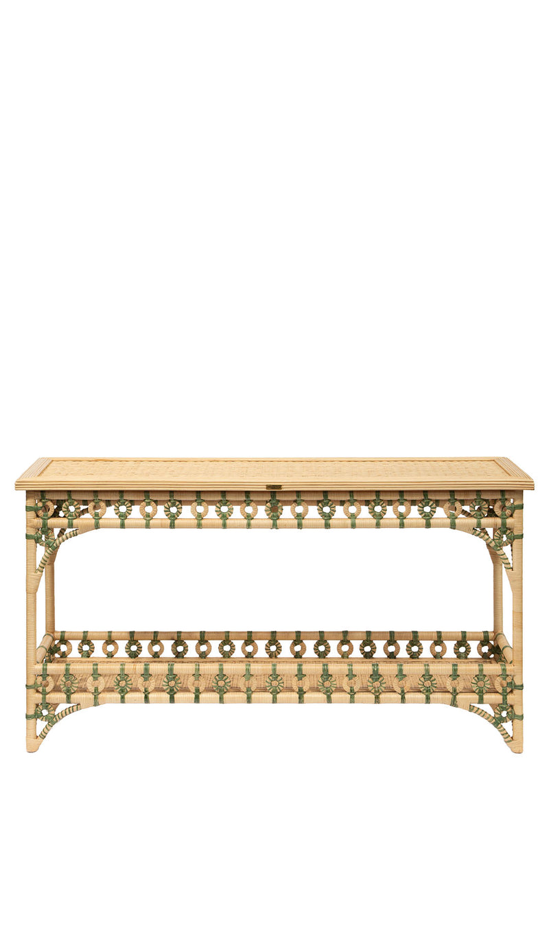 Green and Cream Rattan Console by Creel and Gow