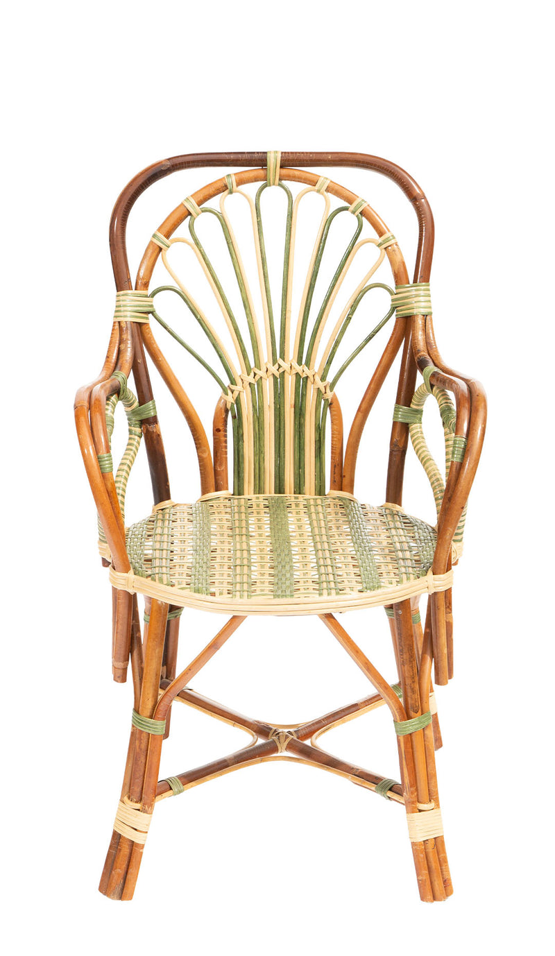 Green Peacock Rattan Arm Chair by Creel and Gow