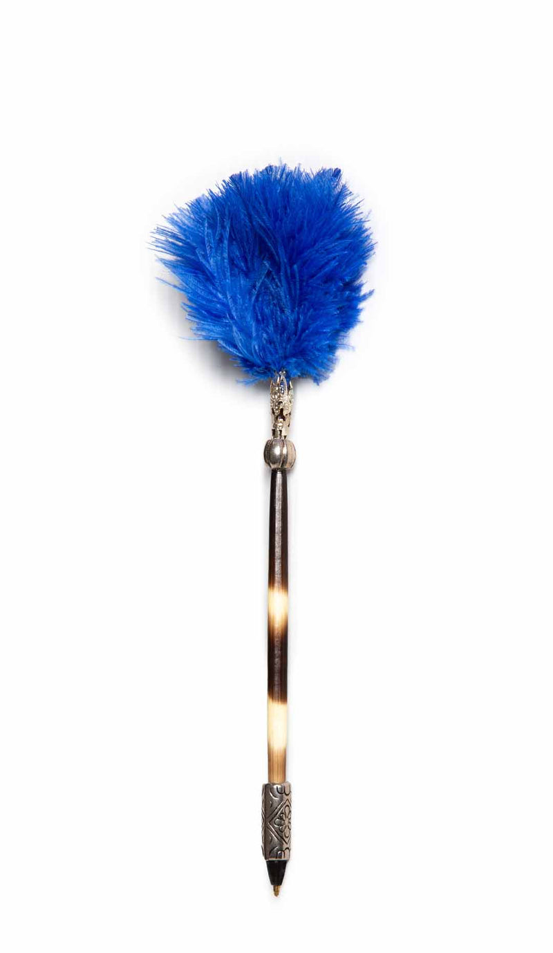 Porcupine Quill Pen W/ Royal Blue Feathers