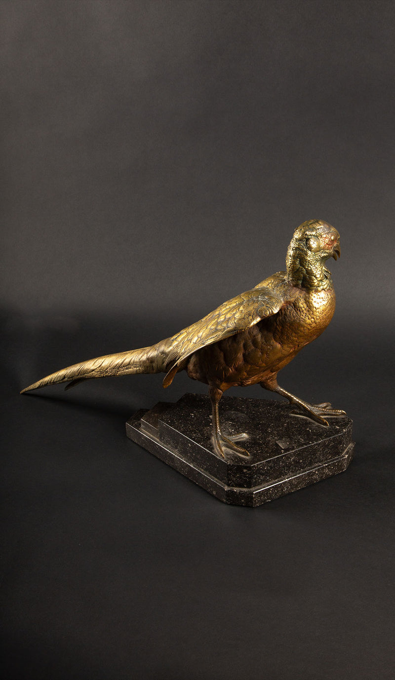 Exquisite Gilded Bronze Pheasant Sculpture by Jules Moigniez 16"H