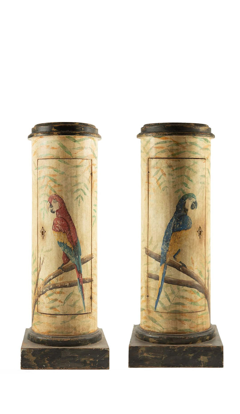 Pair of 18th-Century Venetian Painted Parrot Pedestal Cabinets