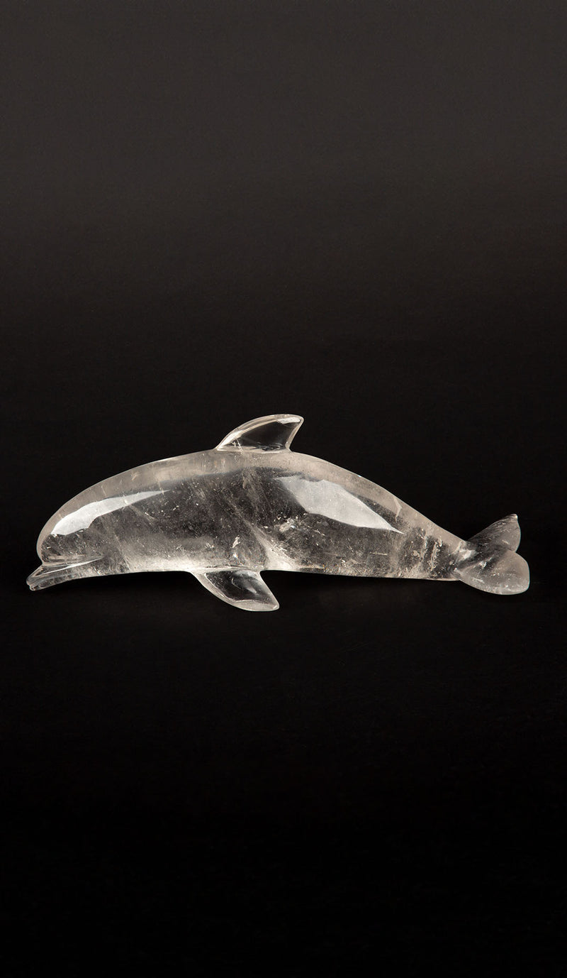 Ocean Elegance: Hand-Carved Rock Crystal Dolphin