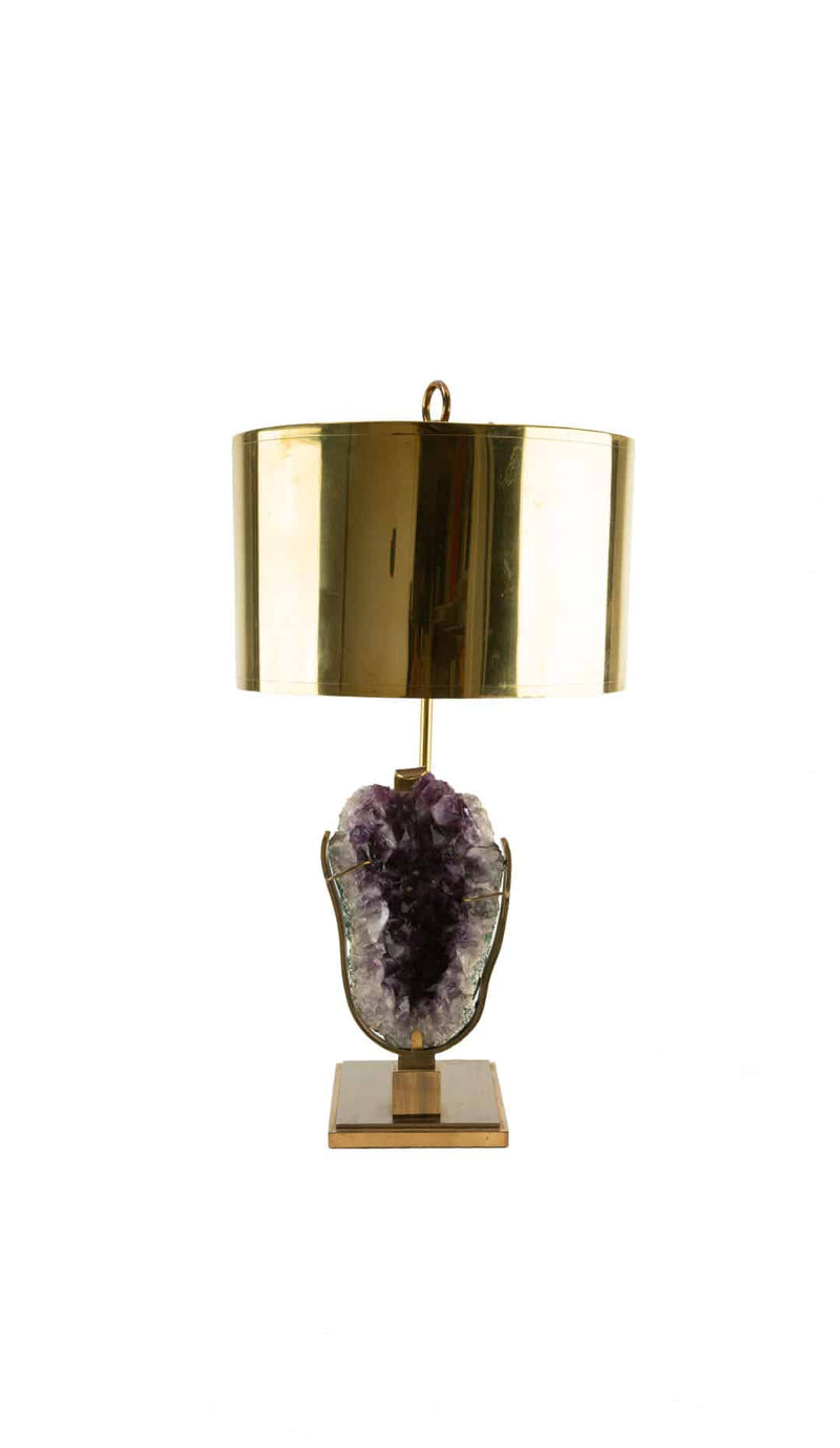 Mid-Century Modern Amethyst and Brass Table Lamp, Attributed to Willy Daro
