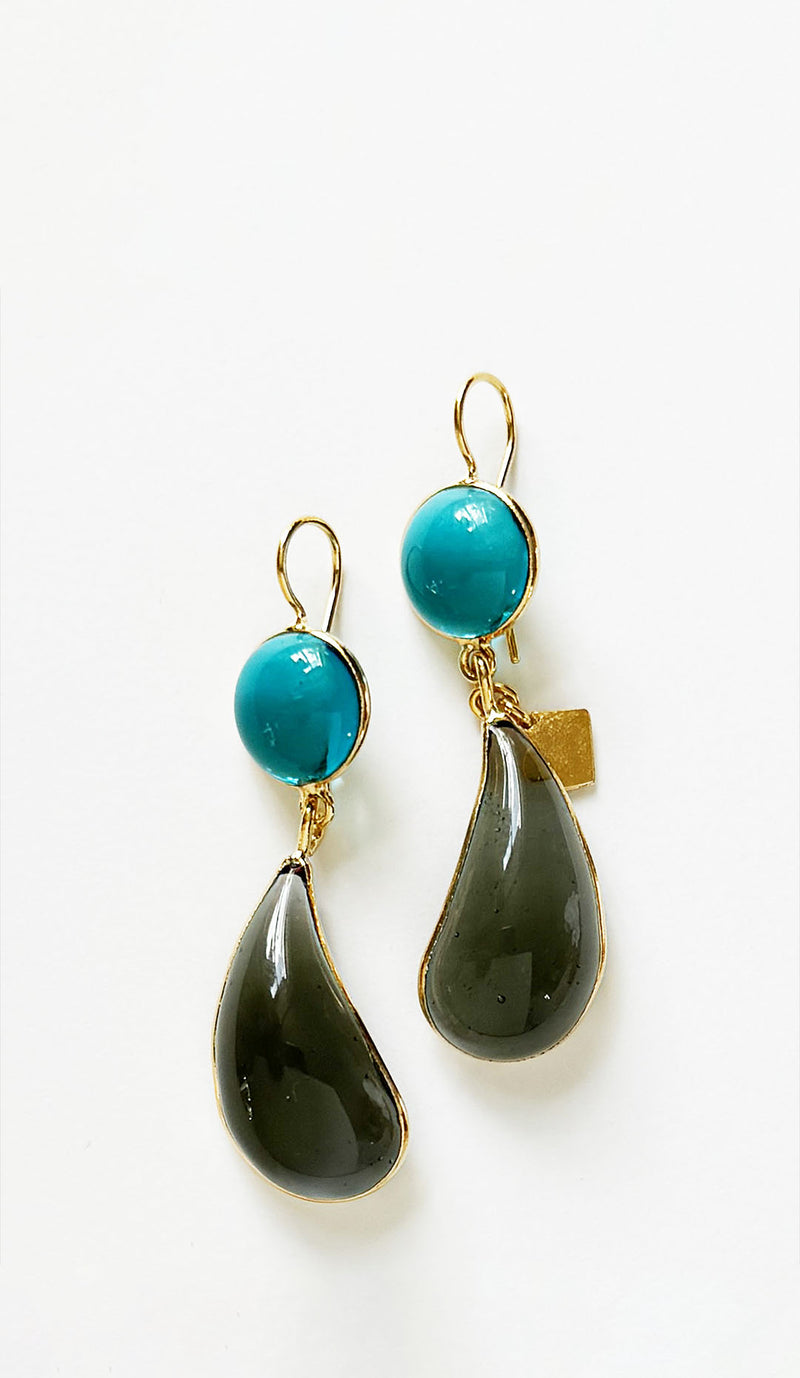 Loulou De La Falaise Bi-Color Teardrop Earrings, Turquoise / Grey