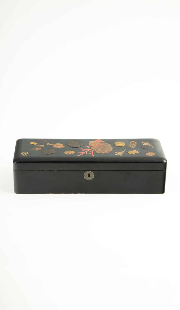 Late 19th Century Japanese Lacquer Box with Coral Design