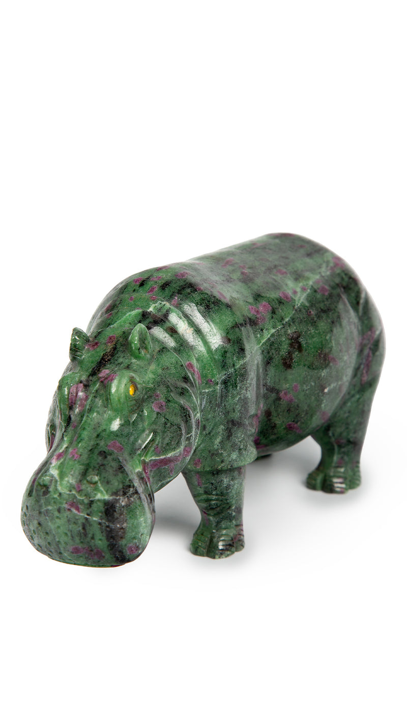 Intricately Carved Ruby in Zoisite Hippo 8"