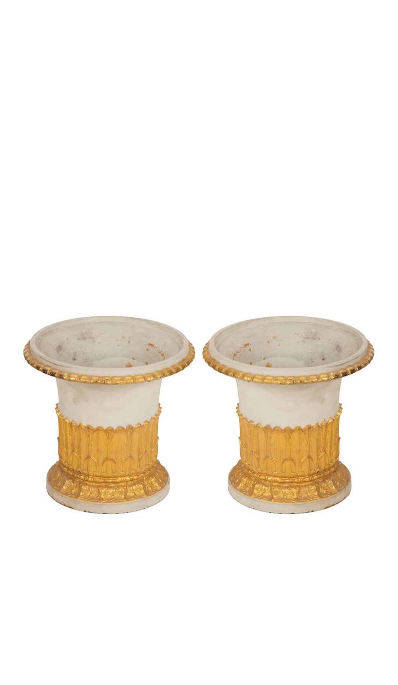 Pair of Late 18th Century French Cast Iron Planters w/ Gilt Acanthus Decoration